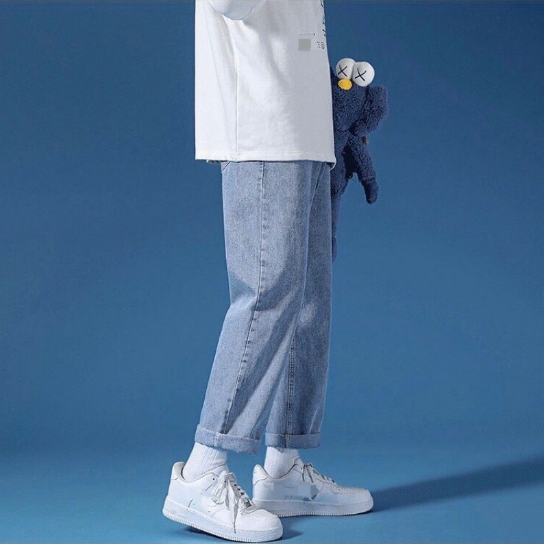 Quần jean suông Hàn Quốc cao cấp dáng rộng ống suông vải jeans bò dày dặn unisex nam nữ R7TR40