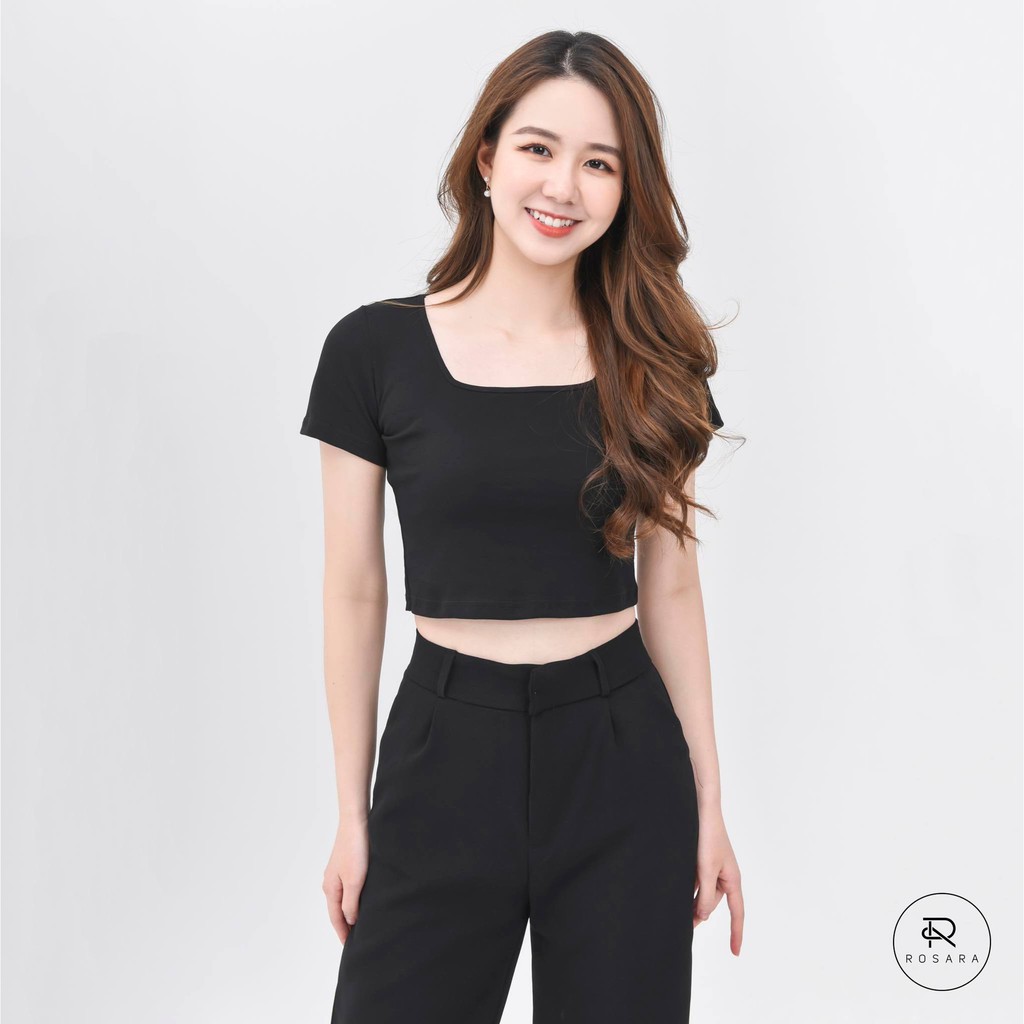 Áo croptop thời trang nữ thun phông ngắn tay dáng ôm co dãn Rosara SP114 | BigBuy360 - bigbuy360.vn