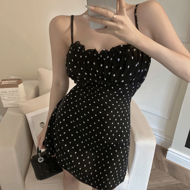 Đầm Hai Dây Họa Tiết Chấm Bi Thời Trang Mùa Hè Hàn Quốc Mới