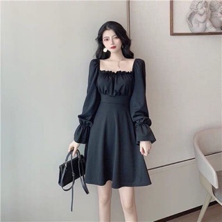 Váy dài tay dáng xoè đan dây lưng