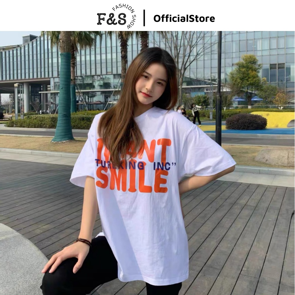 Áo thun tay lỡ unisex form rộng I WANT SMILE - Áo phông F&amp;S nam nữ, cặp đôi phong cách hàn quốc