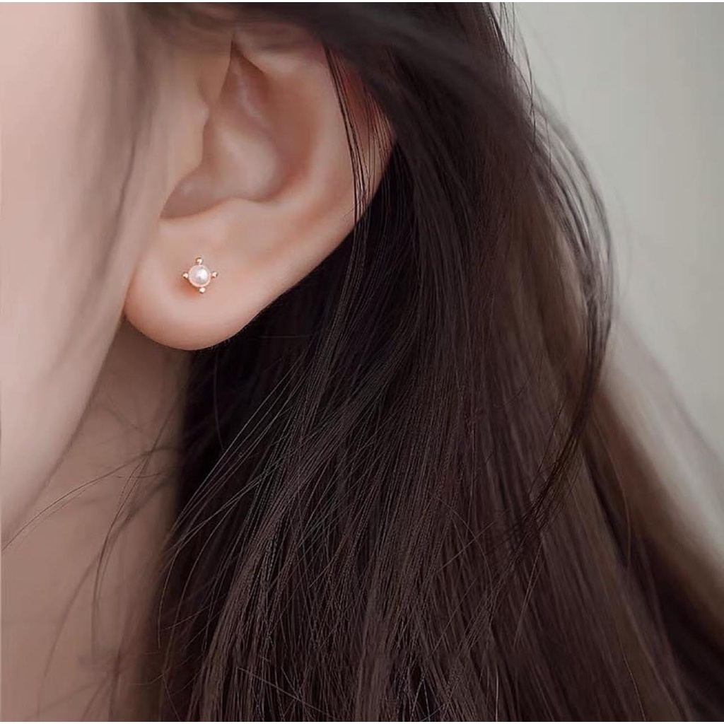 Nụ trai bạc bông tai chốt cắm nhỏ xinh MAINOMI nhẹ nhàng thanh lịch