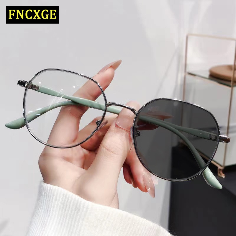 FNCXGE Women Men Anti Radiation Photochromic Myopia Eye Glasses Anti Blue Light Glasses Round Shades