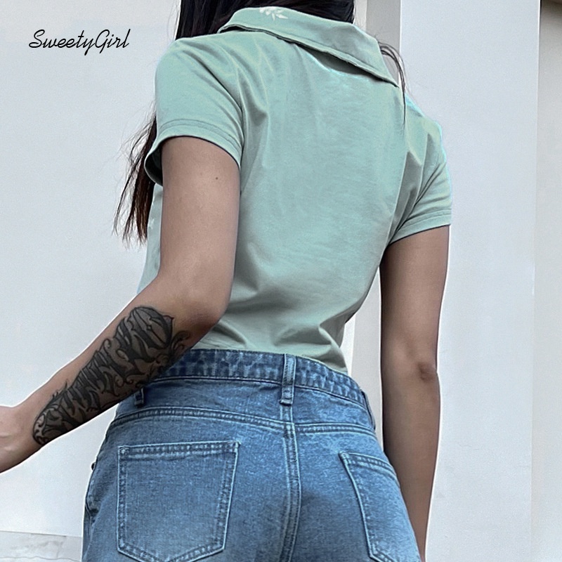 Áo Thun Cổ Bẻ Ngắn Tay Cổ Bẻ In Họa Tiết Chữ Hoạt Hình Thời Trang Cho Nữ 2022