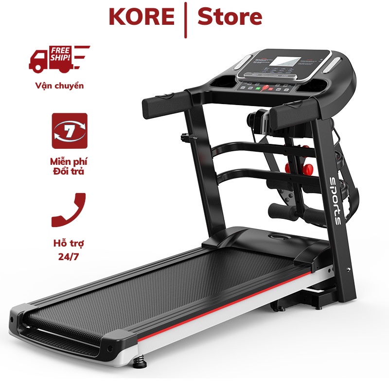 Máy chạy bộ đa năng Kore A7s+ tốc độ 14km/h có đai đánh mỡ bụng tặng tạ tay, Máy chạy bộ điện tại nhà