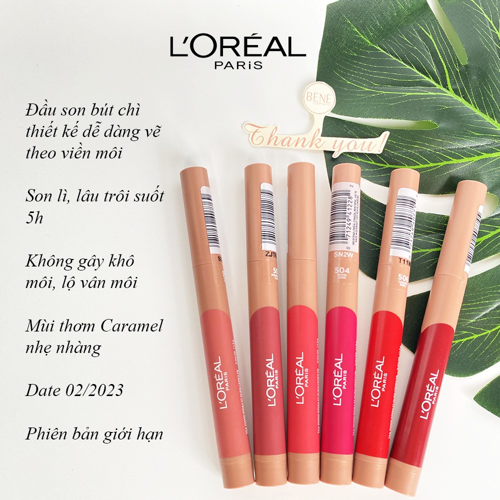 [Chính Hãng] Son Lì Bút Chì L'Oreal Matte Lip Crayon Loreal Paris Lipstick