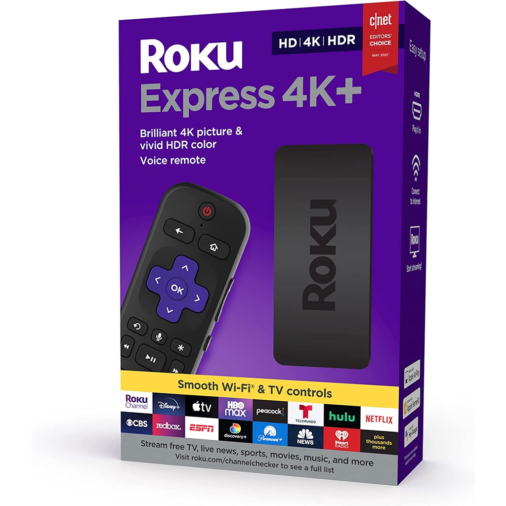 Thiết bị phát truyền hình Roku Streaming Stick 4K/HDR/Dolby Vision 2021, Express 4K+  with Roku Voice Remote, TV Control