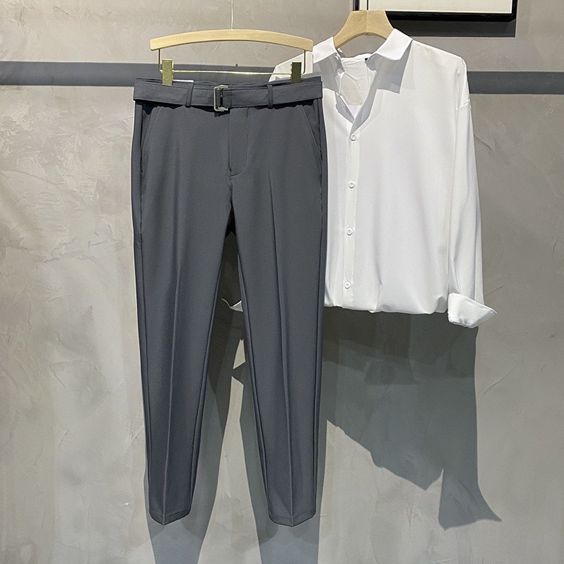 quần âu tây nam đen mix dây lưng vài , kiểu mới hàn quốc công sở cao cấp , dáng ôm body co giãn nhẹ