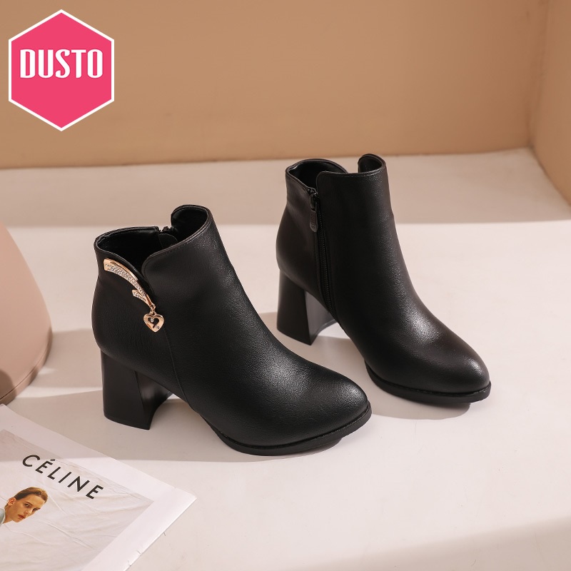 Boot Dusto da trơn mịn, gót trụ vuông cao 7cm (order)