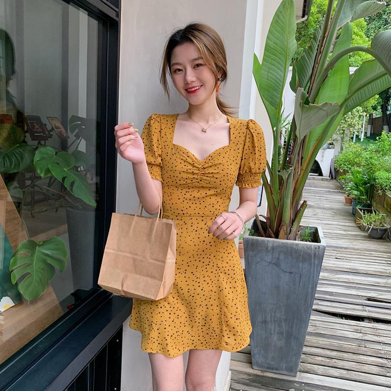 Đầm Hoa Cổ Vuông Tay Phồng Thời Trang Mùa Hè Kiểu Pháp Cổ Điển Mới Cho Nữ