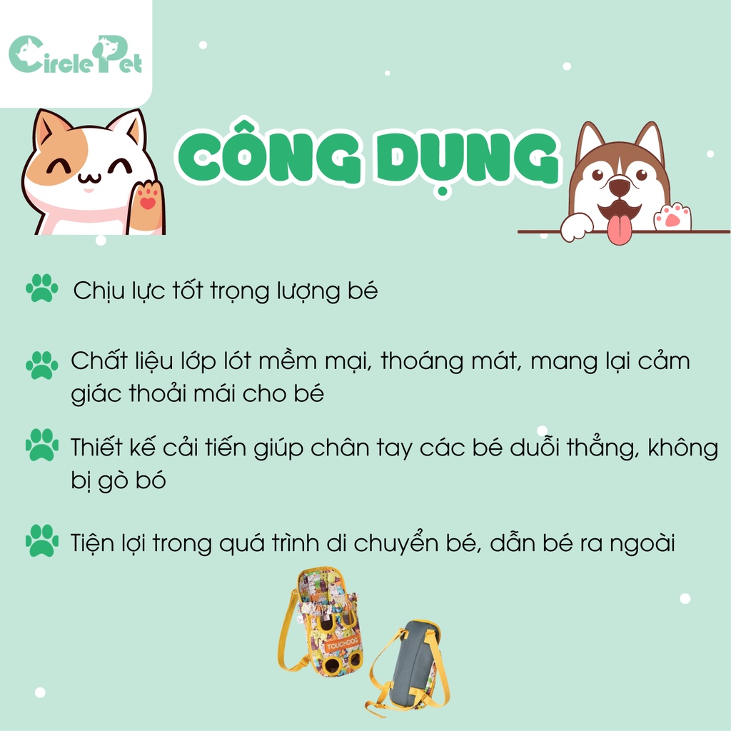 Yếm Địu Thú Cưng Touch Dog Có Quai Đeo Chắc Chắn 2 Màu Xanh Vàng Size S/M/L - Circle Pet