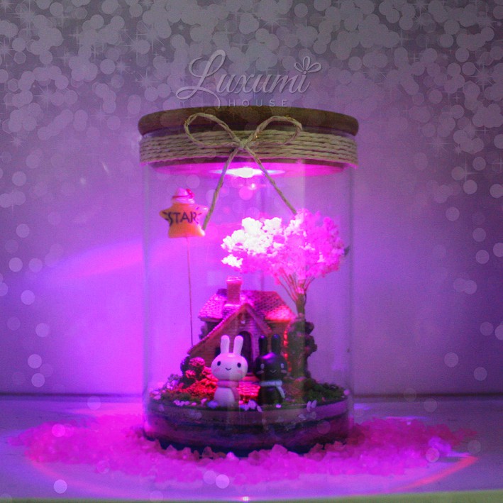 Lọ phát sáng pha lê [Ngôi Nhà Thỏ] - CÓ đèn LED phát sáng bảy sắc cầu vòng - Quà tặng handmade | BigBuy360 - bigbuy360.vn