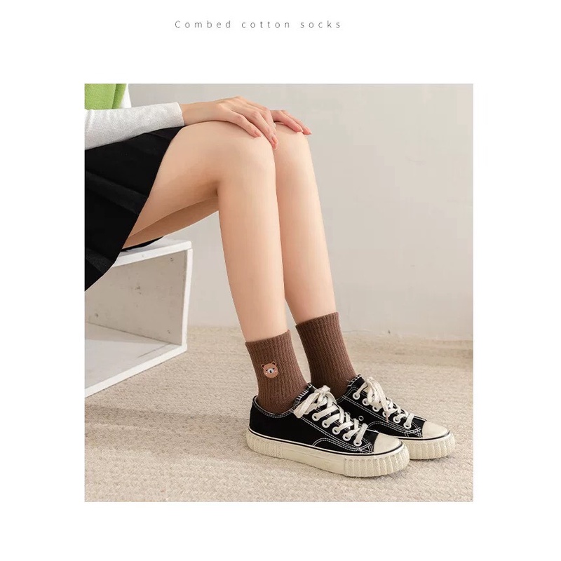 Vớ cổ cao nam nữ tất icon gấu thêu dễ thương cotton thời trang đẹp kháng khuẩn khử mùi thấm hút mồ hôi tốt MONEY VC014