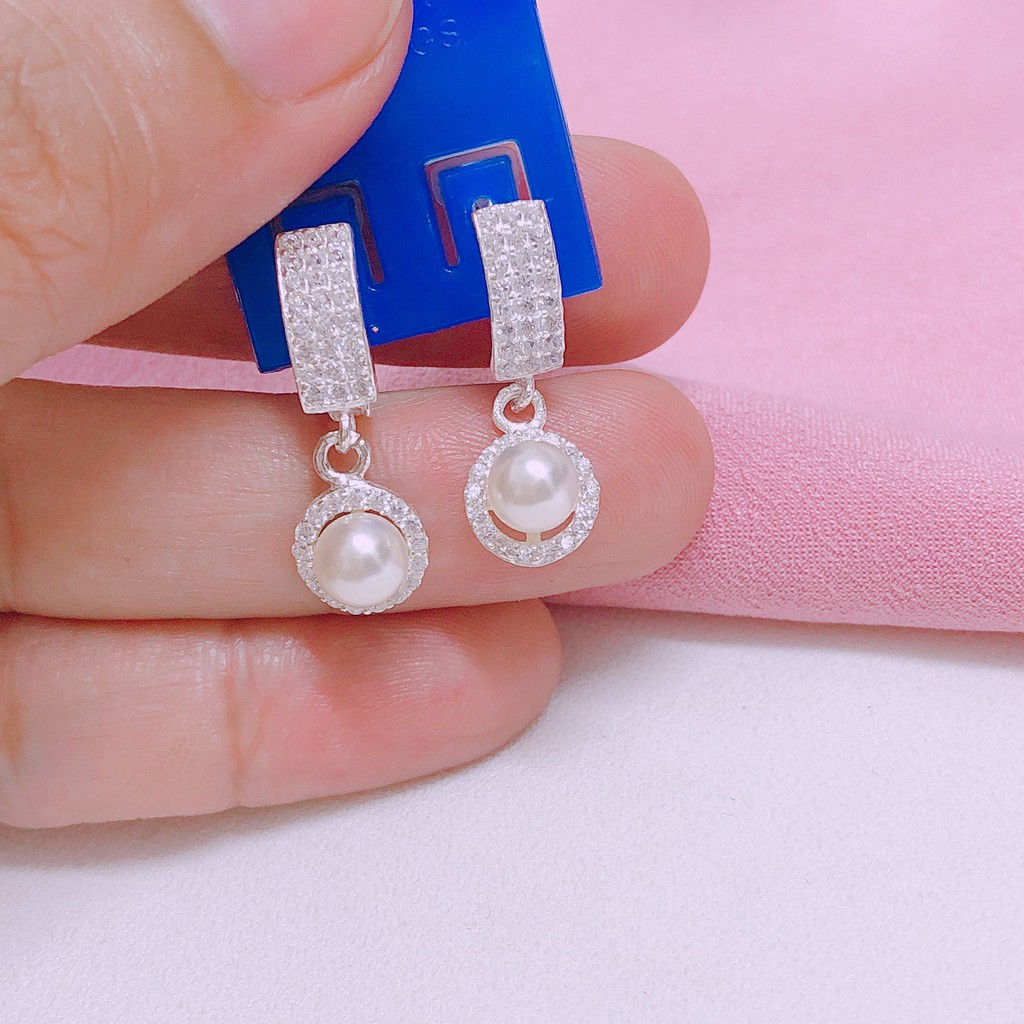 Bông tai bạc thật đính đá nhỏ cực đẹp móc khóa tròn ms43/ Trang sức bạc JQN