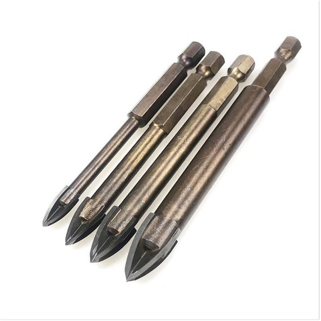 Bộ 4 mũi khoan gạch men, đá hoa chữ thập,... chuôi lục giác kích cỡ 6, 8, 10, 12 (c099)