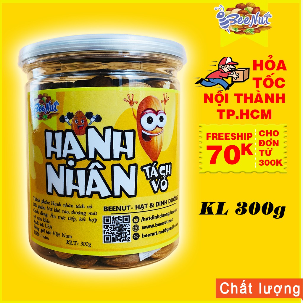 [Mã 156FMCGSALE hoàn 8% đơn 500K] (Hũ 300g) Hạt hạnh nhân tách vỏ Mỹ - Hạnh nhân rang sấy tự nhiên - Có thể làm sữa hạt