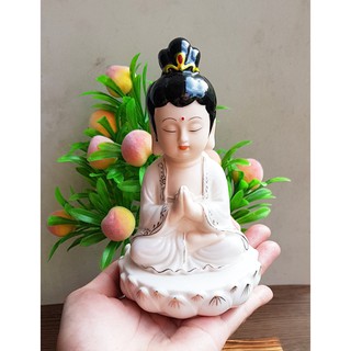 Tượng Phật Quan Âm tọa đài sen bằng men gốm cao cấp
