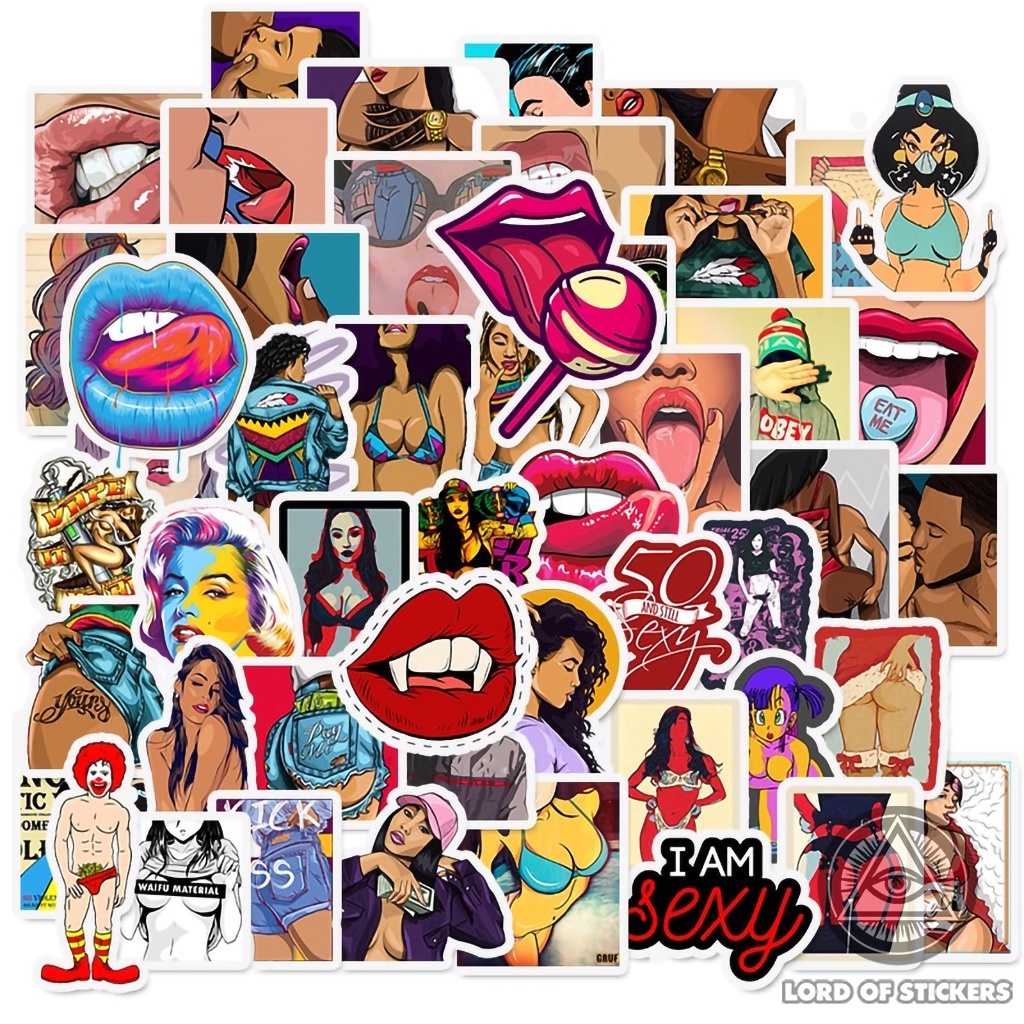 Set 50 Nhãn Dán Sexy Girl Sticker Hình Cô Gái Gợi Cảm Chống Thấm Nước Dán Mũ Bảo Hiểm, Laptop, Điện Thoại, Đàn Guitar