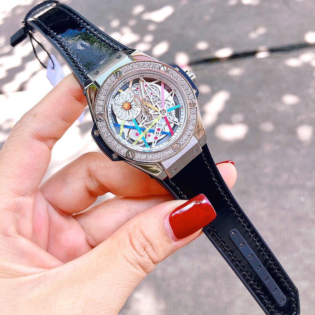 Đồng Hồ Huboler Nữ Dây Da Silicon Đen 36mm Silver Chính Hãng