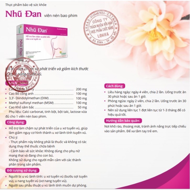 Nhũ Đan - Giúp hỗ trợ làm chậm sự phát triển của u xơ tuyến vú, giúp làm giảm nguy cơ hình thành u xơ lành tính