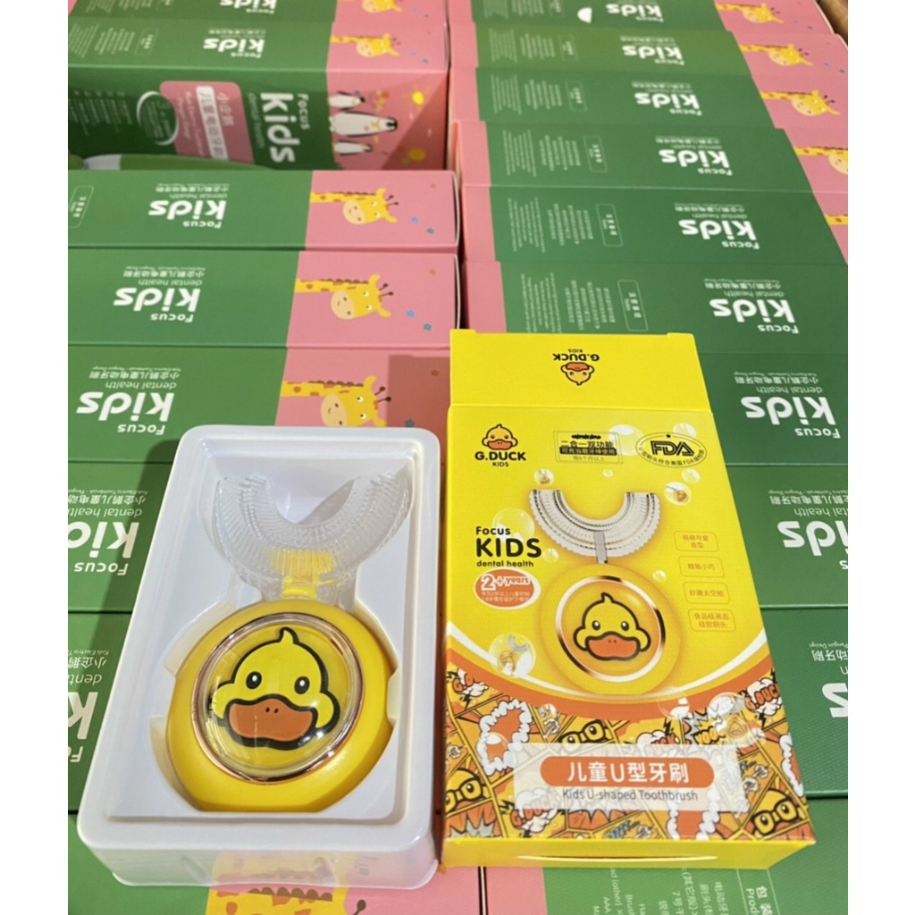 SÉT BÀN CHẢI CHỮ U CON VỊT KÈM KEM ĐÁNH RĂNG, BÀI CHẢI SILICON CHỮ U CHO BÉ HÌNH CON VỊT