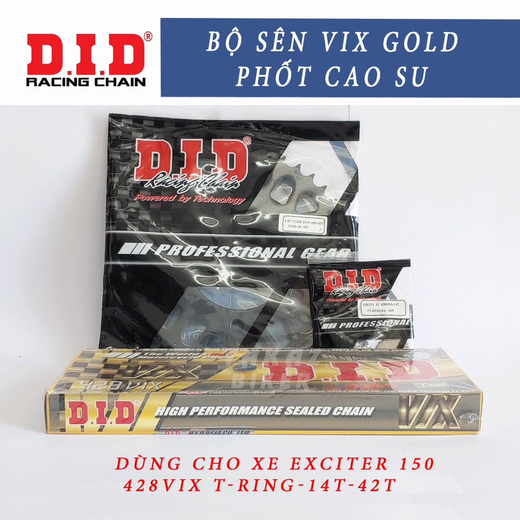 Sên Nhông Đĩa DID HDS Exciter 150 Phốt Cao Su 428 VIX T-ring Vàng 132L Cải Tiến Mới Của Huyền Thoạ