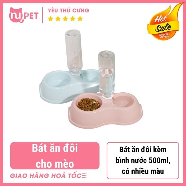 Bát ăn đôi kèm bình nước cho mèo