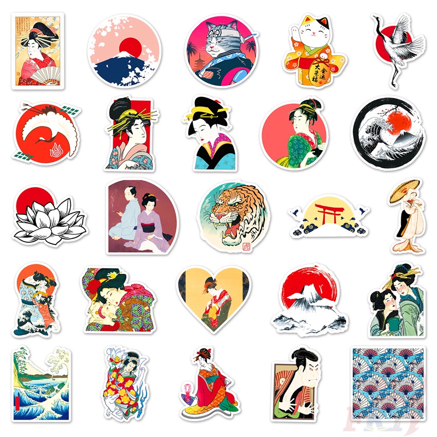 ❉ Ukiyoe. Nhãn Dán Tùy Chỉnh Nhật Bản Series Văn Hóa 01 ❉ Bộ 50 Sticker Chống Thấm Nước Họa Tiết Doodle Hợp Thời Trang