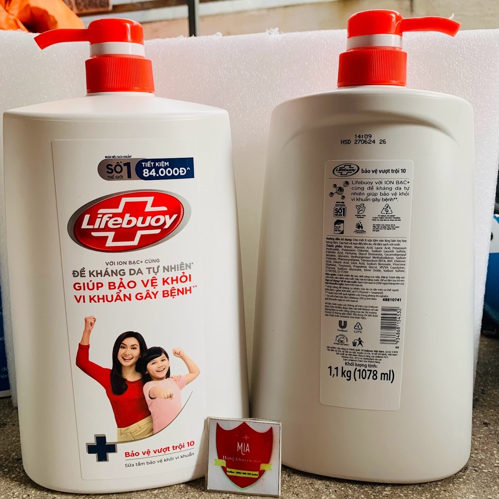 Sữa tắm Lifebouy chăm sóc da- bảo vệ vượt trội chai 1.1kg to chà bá