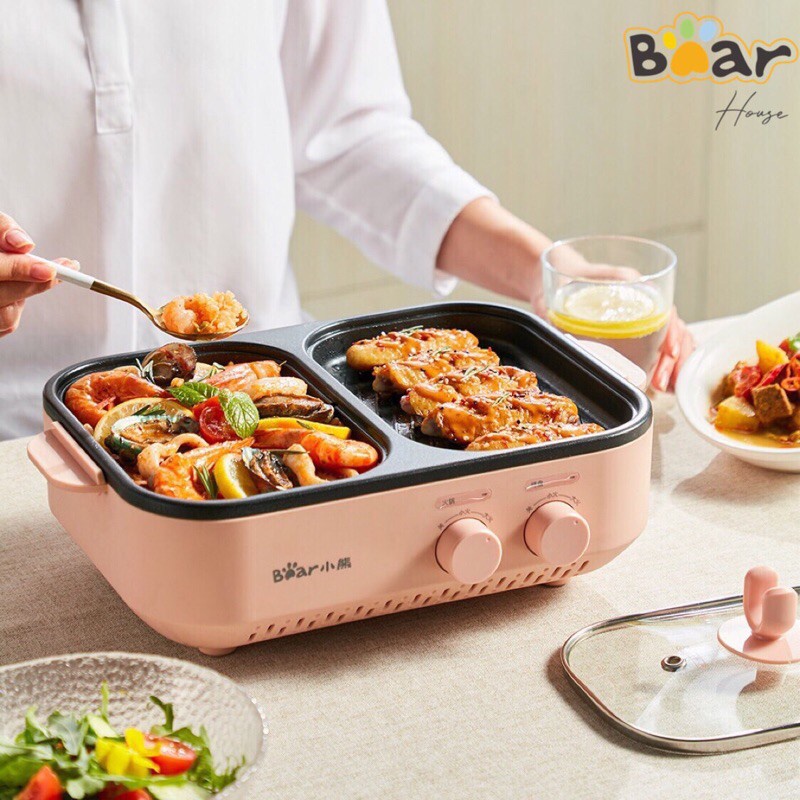 Nồi lẩu nướng Bear DKL-C12D1 - Bảo Hành Chính Hãng 1 Năm - Nồi Lẩu Nướng 2 in 1, Lẩu Đa Năng