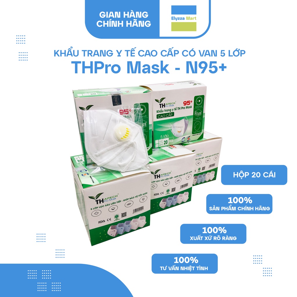 KHẨU TRANG Y TẾ N95 CAO CẤP TH PRO MASK 5 LỚP HỘP 20 CÁI (CÓ VAN)