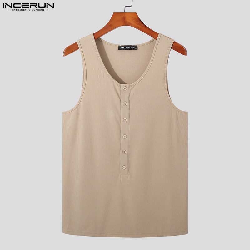 Áo ba lỗ INCERUN dệt kim in màu đơn giản cỡ S-5XL hợp thời trang cho nam