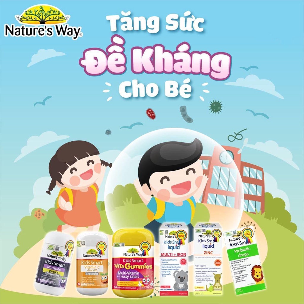 Viên Nhai Nature’s Way Kids Smart Vitamin C+ZinC+D3 Chewable Tablets Bổ Sung Vitamin Cho Bé Phát Triển Toàn Diện 75 Viên