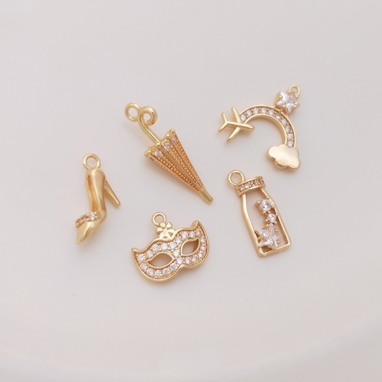 Mặt Nạ Đồng 14K Hình Giày Cao Gót Màu Vàng Kim diy Trang Sức