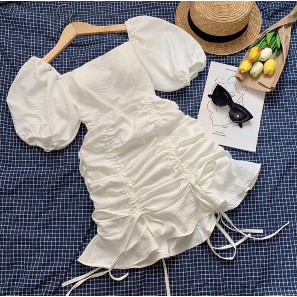 [Mã FAMAYWA2 giảm 10K đơn 50K] Đầm Nữ Tay Lỡ Trắng Tinh Khôi, Xòe Đuôi Cá Hoa Tiết Rút Dây Nhún Eo Thời Trang - Winchois | BigBuy360 - bigbuy360.vn