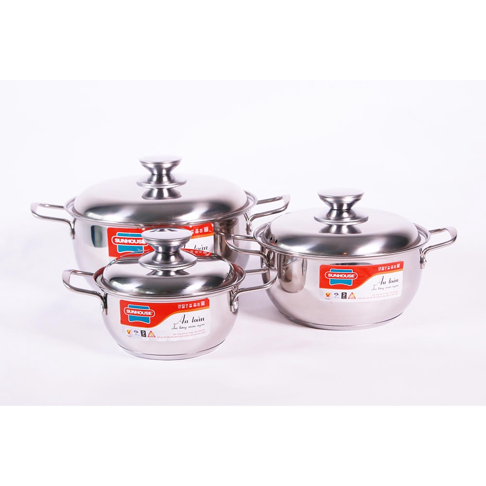 SH335 - BỘ 3 NỒI INOX 3 ĐÁY SUNHOUSE  - HÀNG CHÍNH HÃNG