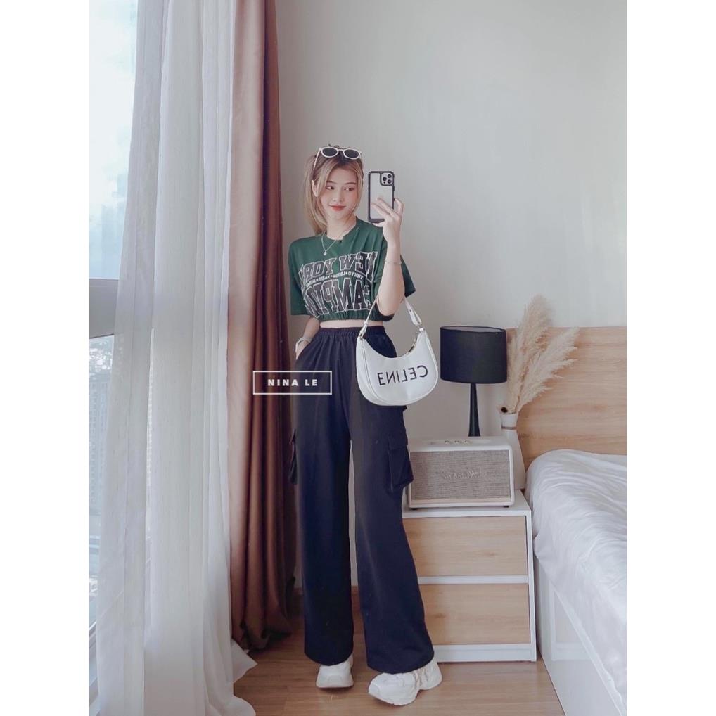 [ 𝐅𝐑𝐄𝐄 𝐒𝐇𝐈𝐏 ] BỘ CROPTOP 3 MÓN QUẦN TÚI HỘP ỐNG RỘNG