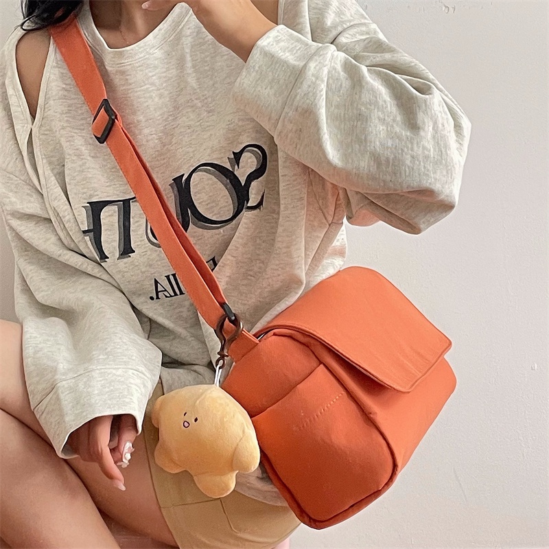 Túi Đeo Vai Vải canvas Màu Trơn Cỡ Lớn 2022 Kiểu Nhật Bản Thời Trang Cho Nữ