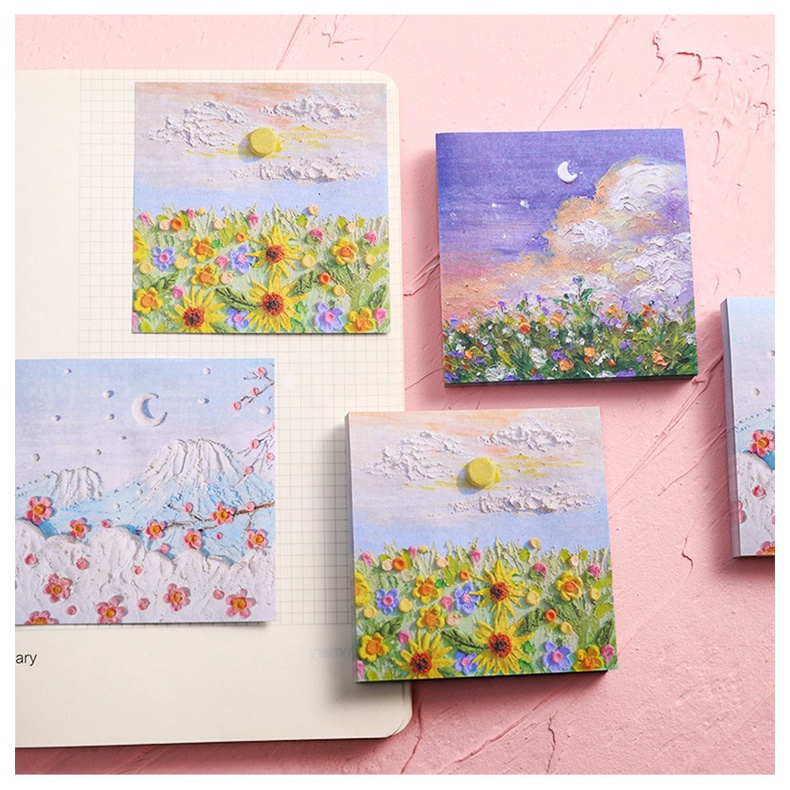 Set 50 Giấy Note Ghi Chú Hình Vuông In Họa Tiết Tranh Sơn Dầu Diy Cho Học Sinh