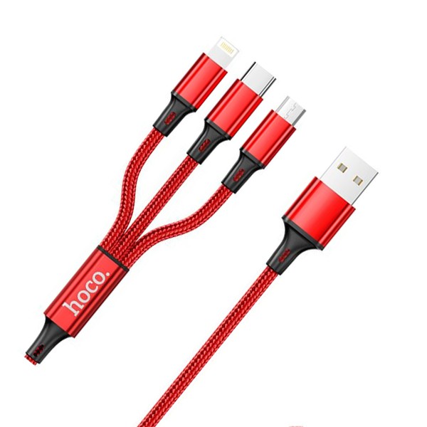 Cáp sạc đa năng 3 đầu Hoco CX3 Lightning/Micro/Type-C sạc nhanh 2.1A chất liệu nylon chống đứt dài 1.2M