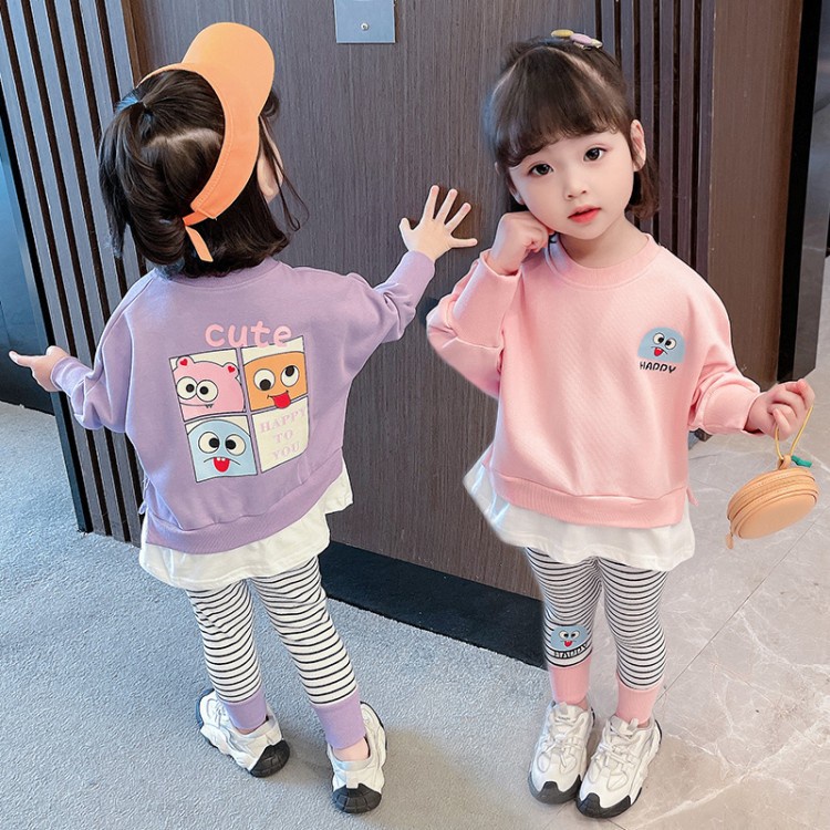 BTG1 Size80-120 (6-21kg) Set bộ thun bé gái (áo quần co giãn) Thời trang trẻ Em hàng quảng châu