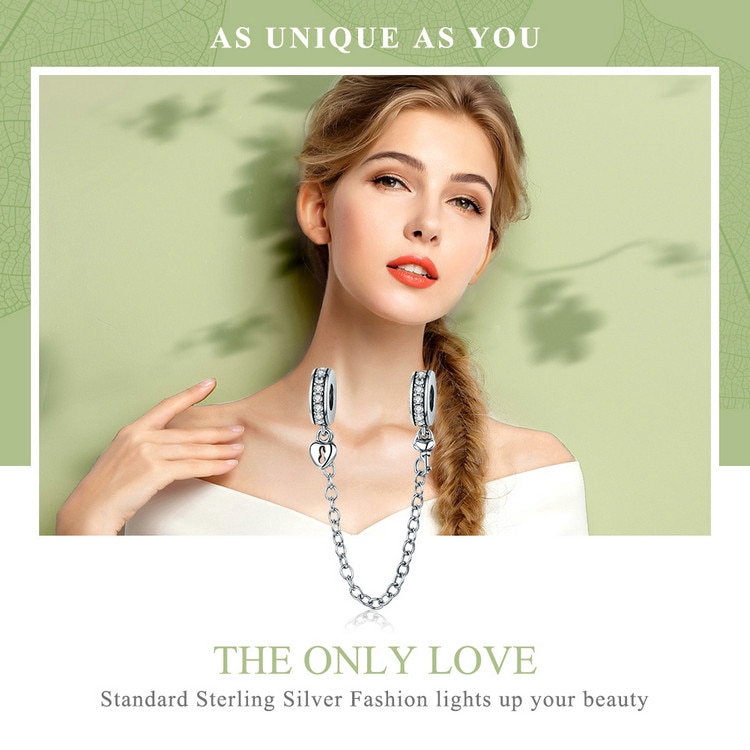Mặt trang sức Bamoer mặt khắc chữ hình trái tim phối dây xích thời trang