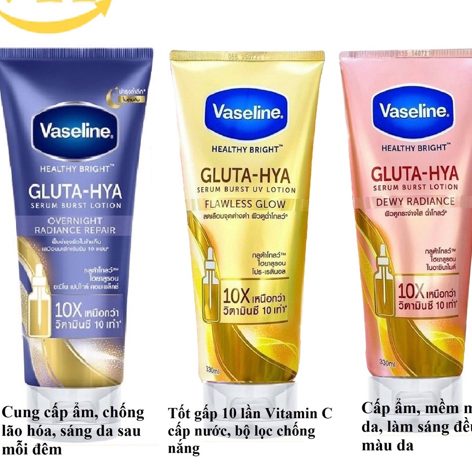 Sữa Dưỡng Thể Trắnng Da Vaseline Healthy Bright Gluta HYA, 330ml