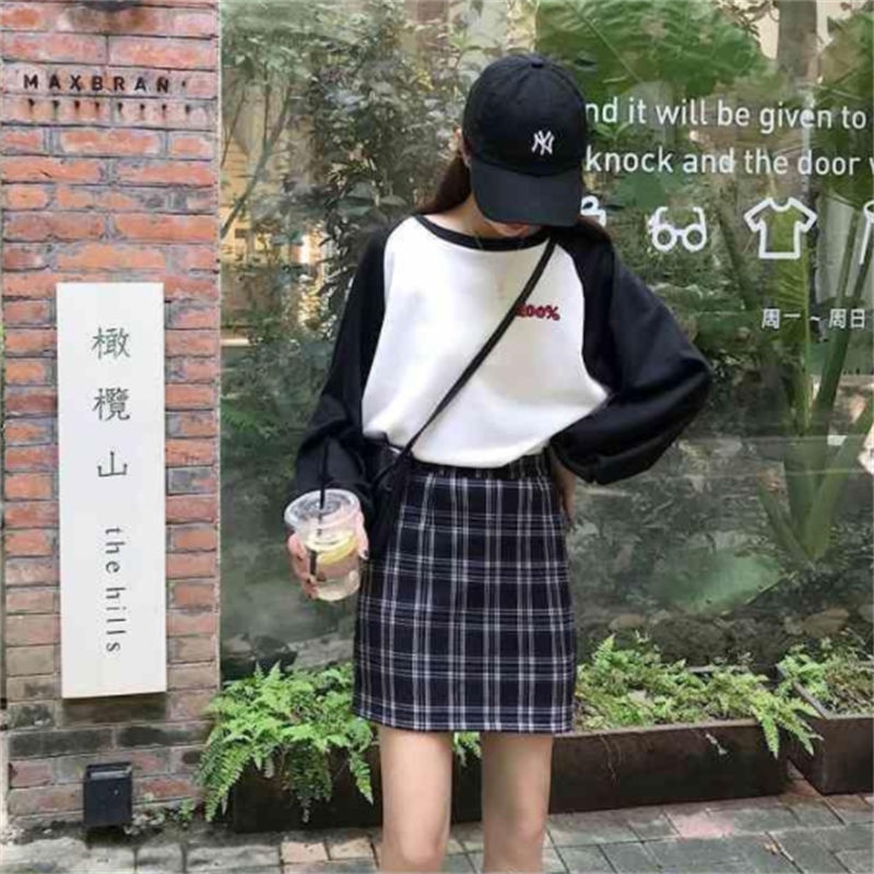 Chân Váy Chữ A Ngắn Lưng Cao Họa Tiết Sọc Caro Phong Cách Hàn Quốc Thời Trang Cho Nữ