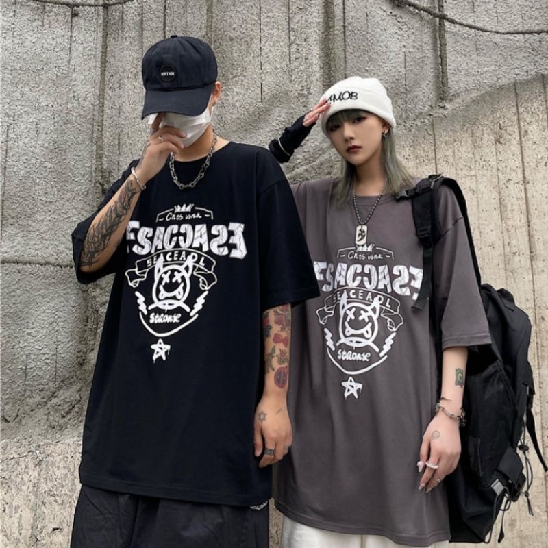 Áo thun tay lỡ nam nữ, áo phông unisex form rộng chất cotton mát mịn thấm hút mồ hôi hình đầu