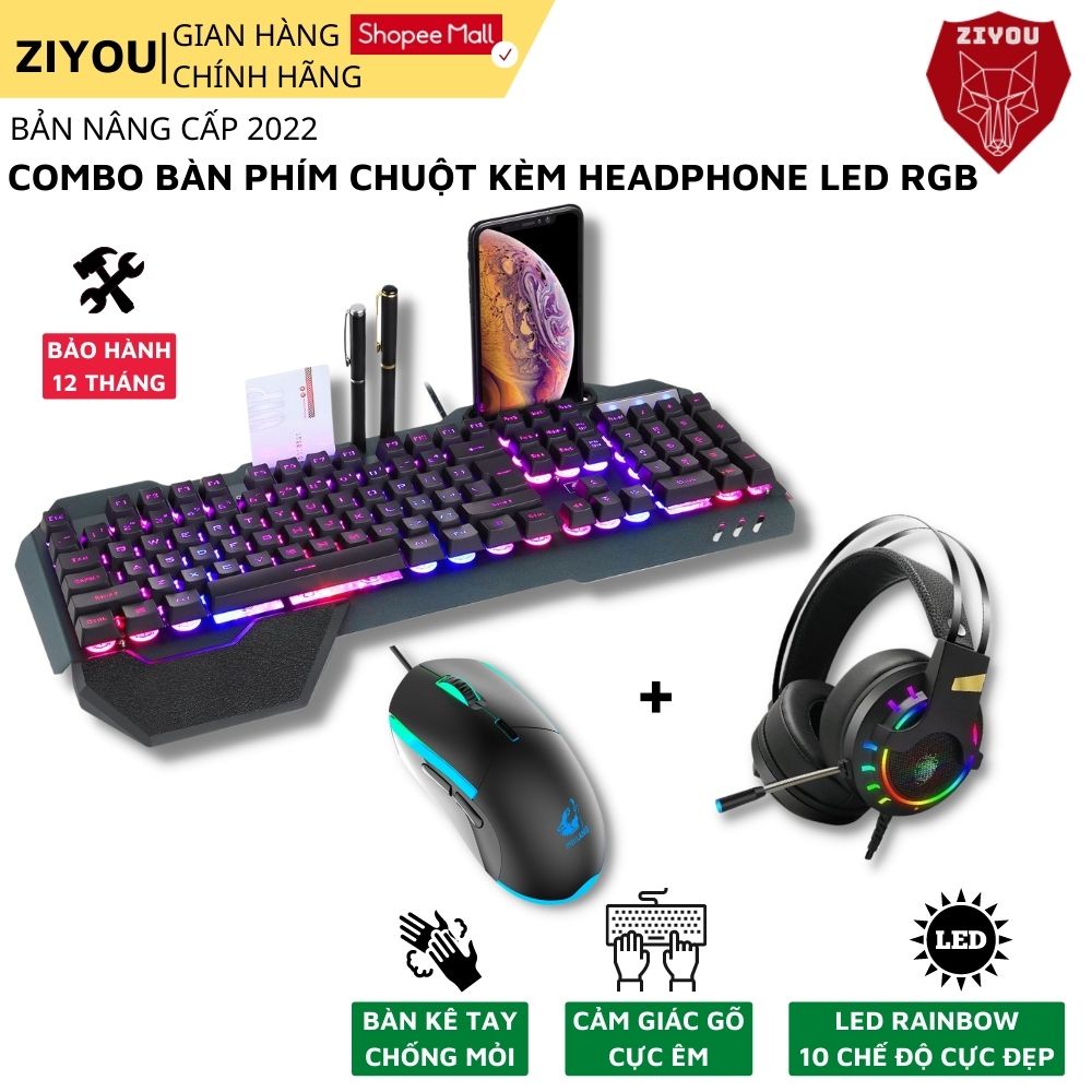 Combo Bàn Phím Chuột ZIYOU Gaming Kèm Tai Nghe Cao Cấp Cho Game Thủ, Tương Thích Với Mọi Thể Loại Game FPS K618+V7+K3