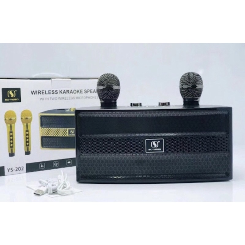 Loa karaoke bluetooth YS 201-YS 202 - Tặng kèm 2 micro không dây SẠC TỰ ĐỘNG