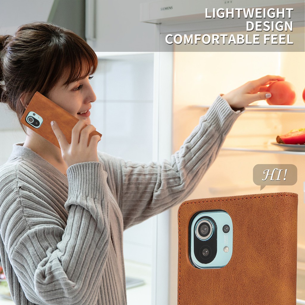 Bao da điện thoại nắp lật nam châm phong cách retro cho Xiaomi Mi 11 Pro 11 Lite Poco M3 Pro Redmi Note 10 5G