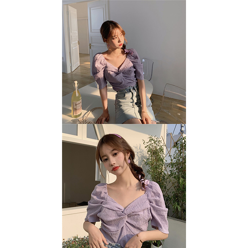 Áo Kiểu Hàn Quốc Cổ V Xếp Ly Thời Trang Mùa Hè 2020 Cho Nữ
