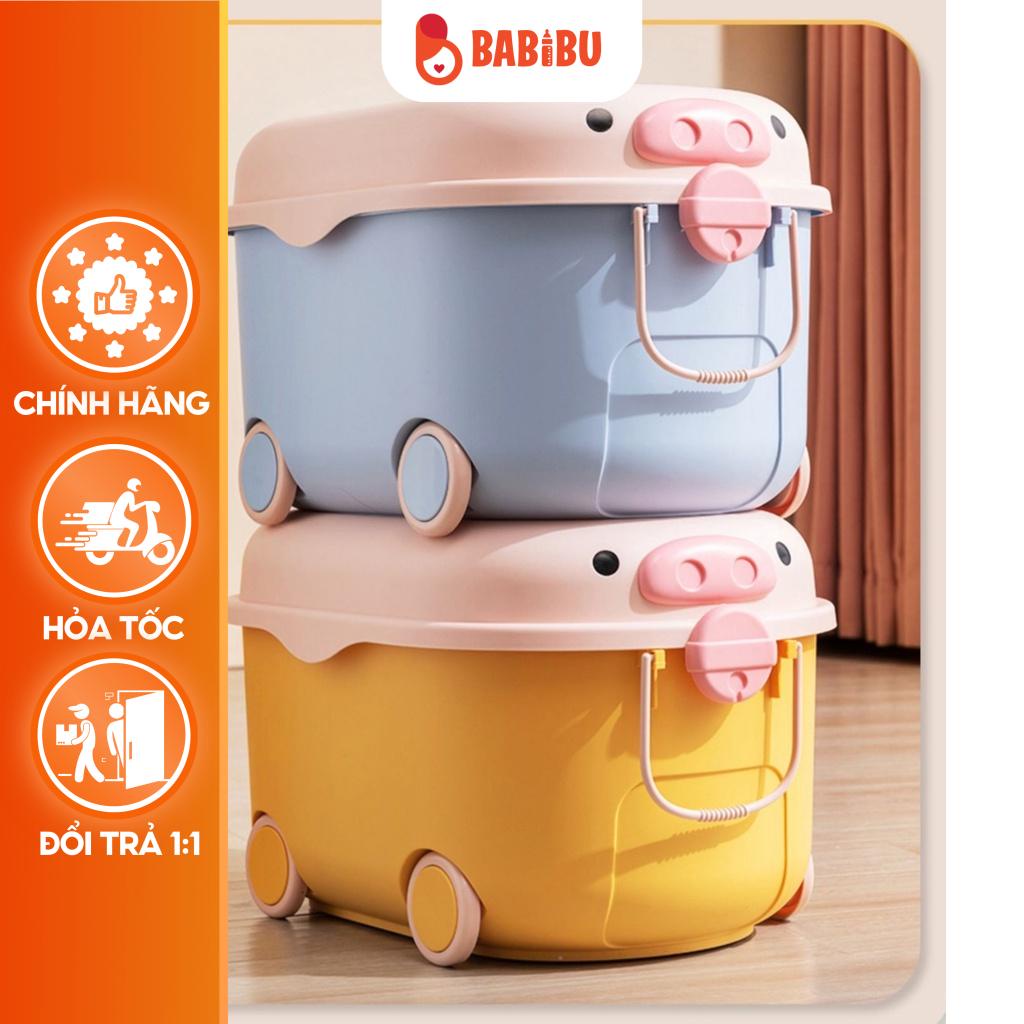 Thùng Đựng Đồ Chơi Cho Bé hình vịt heo dễ thương có bánh xe Babibu